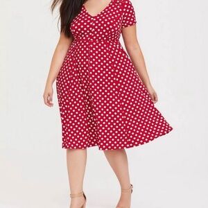 Retro look red polka dotted dress torrid